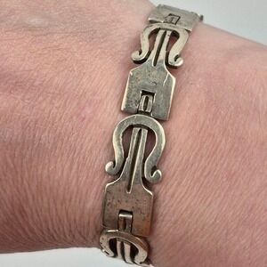 VTG Taxco Sterling Silver Panel Bracelet Eagle 3 Mark 34g Boho Mexico Size 6.5